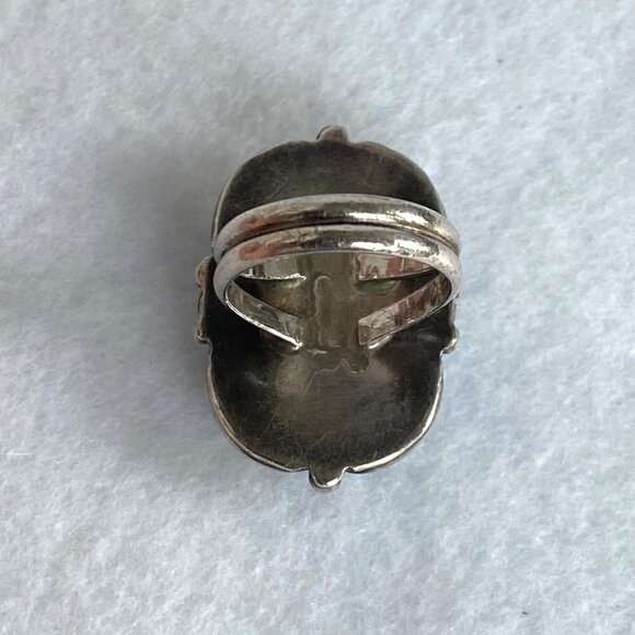 VTG Oxidized Sterling Silver Southwest Style Turquoise Scrollwork Ring Sz 2.75 - Picture 8 of 16
